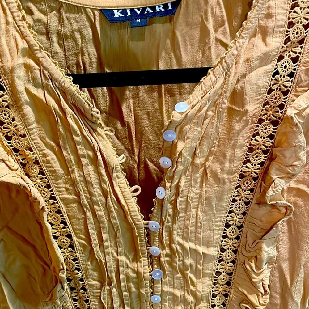 Kivari honey baby doll dress mustard, short sleeve, button front sz Medium - Picture 7 of 9